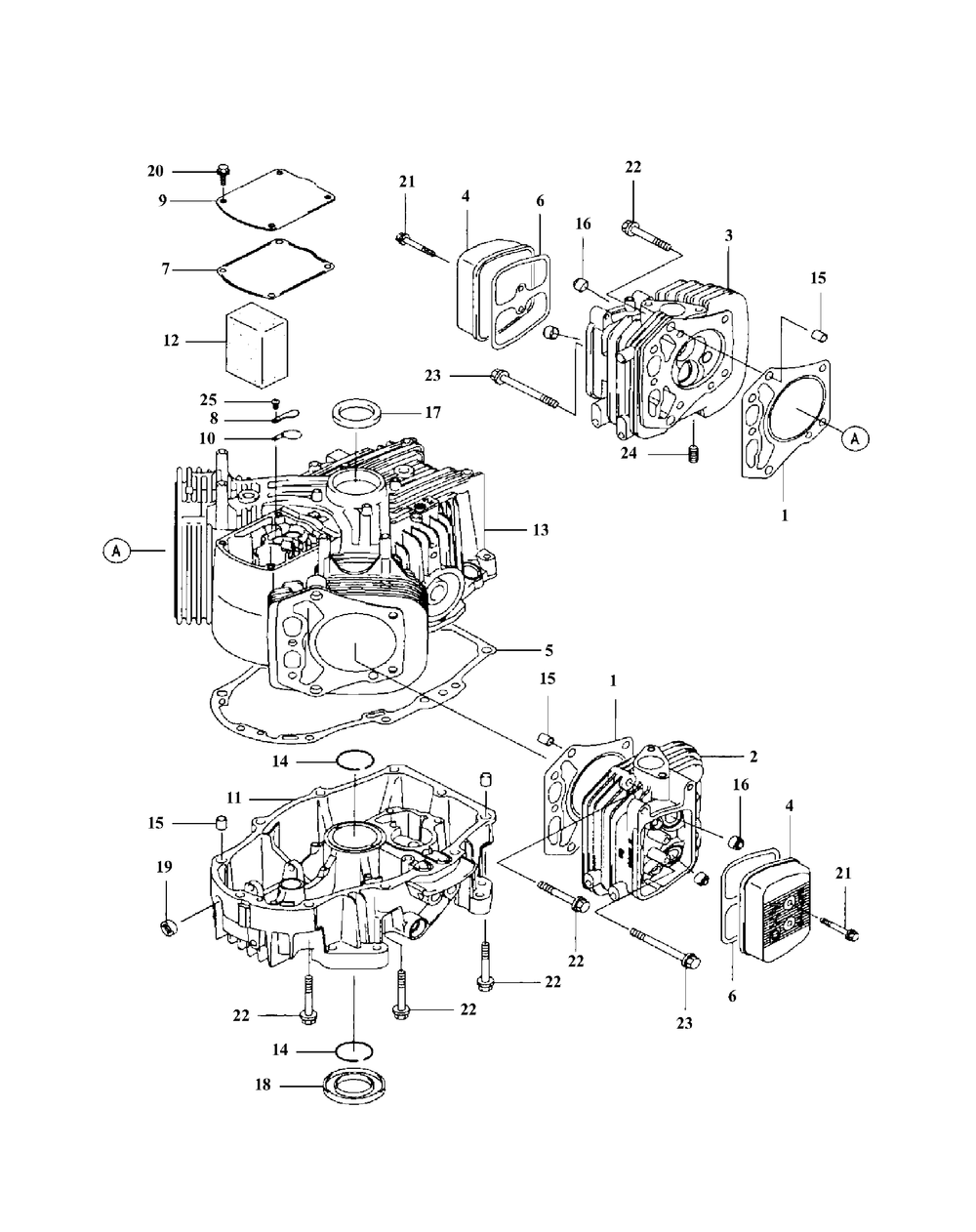 Fh721v-As15 Crankcase And Cylinder Heads Diagram and Parts List for M60-KW 53AB5DCX150-25-HP Cub Cadet Lawn Tractor